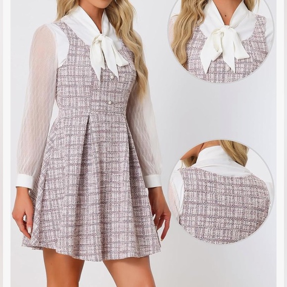 Allegra K Tweed Dress for Women's Pinafore Overall Sleeveless A-Line Plaid Tank - Picture 2 of 10